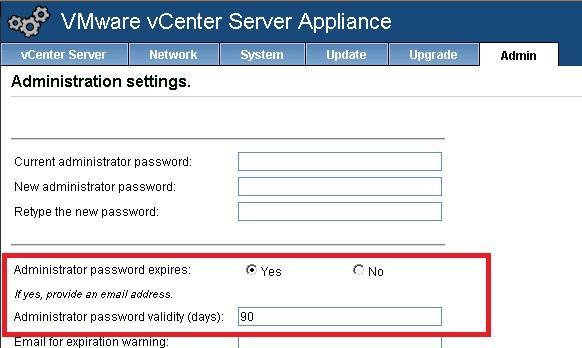 vmware vcenter server appliance default password